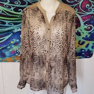 daytrip animal button down, print sheer top shirt blouse